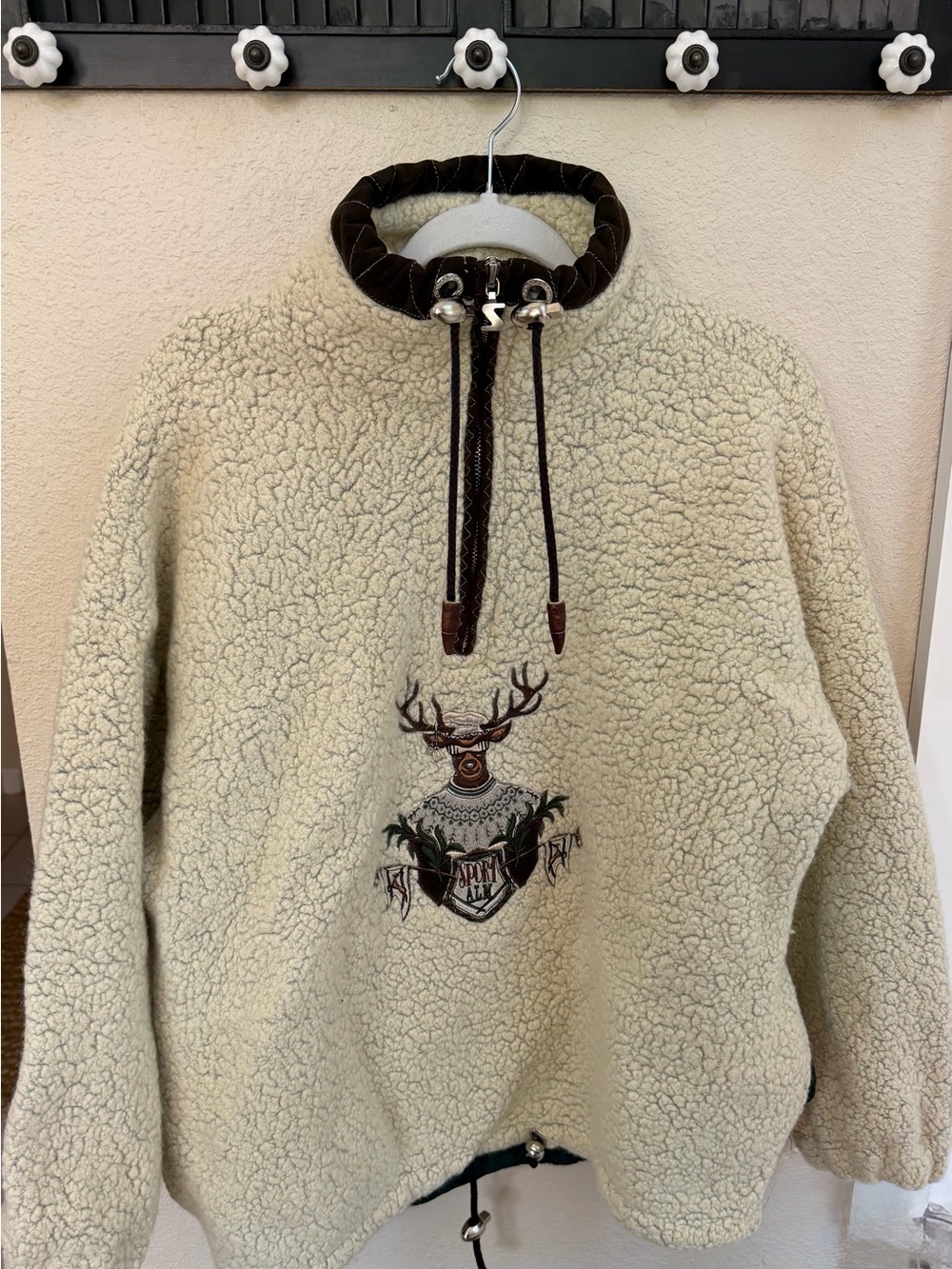 Rare Vintage SportAlm Kitzbuhel Apres Ski Wool Sherpa Fleece w/ Stag Motif